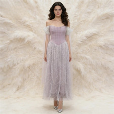 Off Shoulder Maxi Evening Dresses Beaded Tulle Skirt Formal Gowns Party Outfit