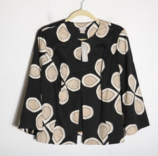 Chicos Modern Topper Printed Short Jacket Womens 1 8 10 Black Ecru Cotton Boho