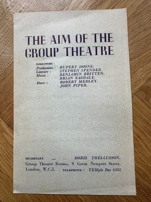 Aim of the Group Theatre flier 1930s John Piper Auden Spender Macneice Ephemera