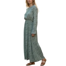 RAGA Tropical Green Floral Long Sleeve Blouson Maxi Dress Women’s Small