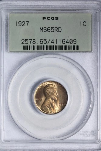 1927 Lincoln Wheat Cent PCGS MS65RD OGH Pretty, Gem *GAUCuO*
