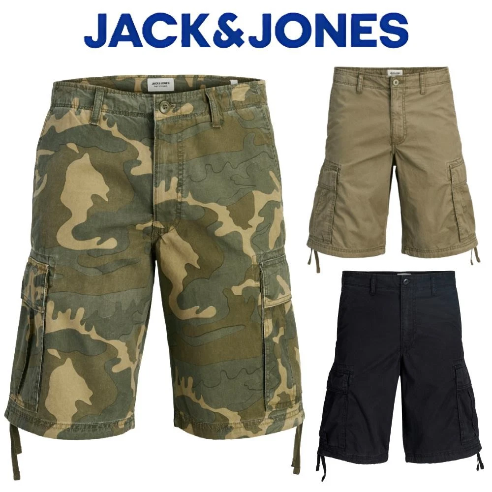 Jack & Jones Mens Mid Cargo Shorts Relaxed Fit Cotton Multi Pocket Summer Casual
