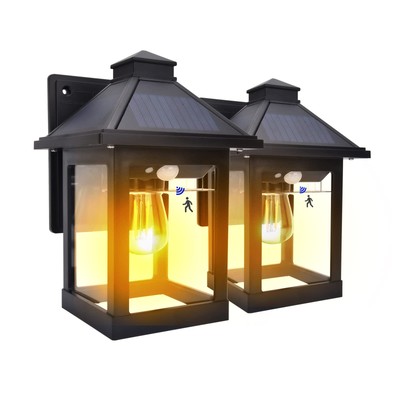 2 Pack Solar Wall Lanterns Outdoor with 3 Modes, Wireless Dusk to Dawn Motion...