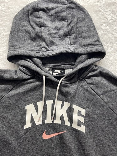 Nike Hoodie Womens XL Gray Pink Swoosh Pullover Sweatshirt Athletic Pocket - Picture 9 of 10