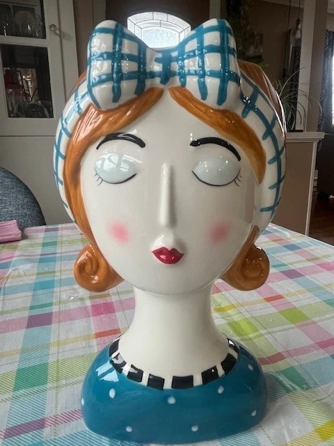 NEW Large Vintage Retro Style Lady Head Vase Figurine 1950's Style Girl Ceramic