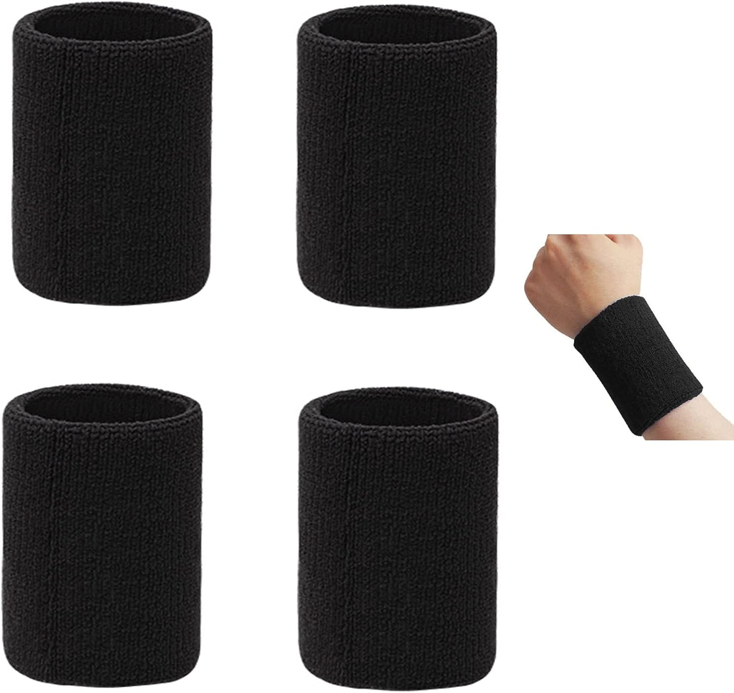 Wristbands 2 Pairs/4 Pack Black Wrist Sweatband, Athletic Cotton Sweat Bands
