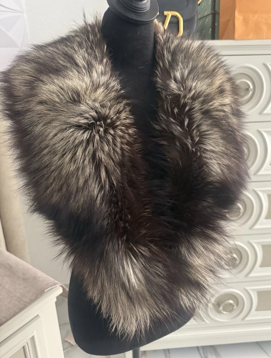 Saga Fox Silver Fox Fur Scarf Collar Wrap | eBay