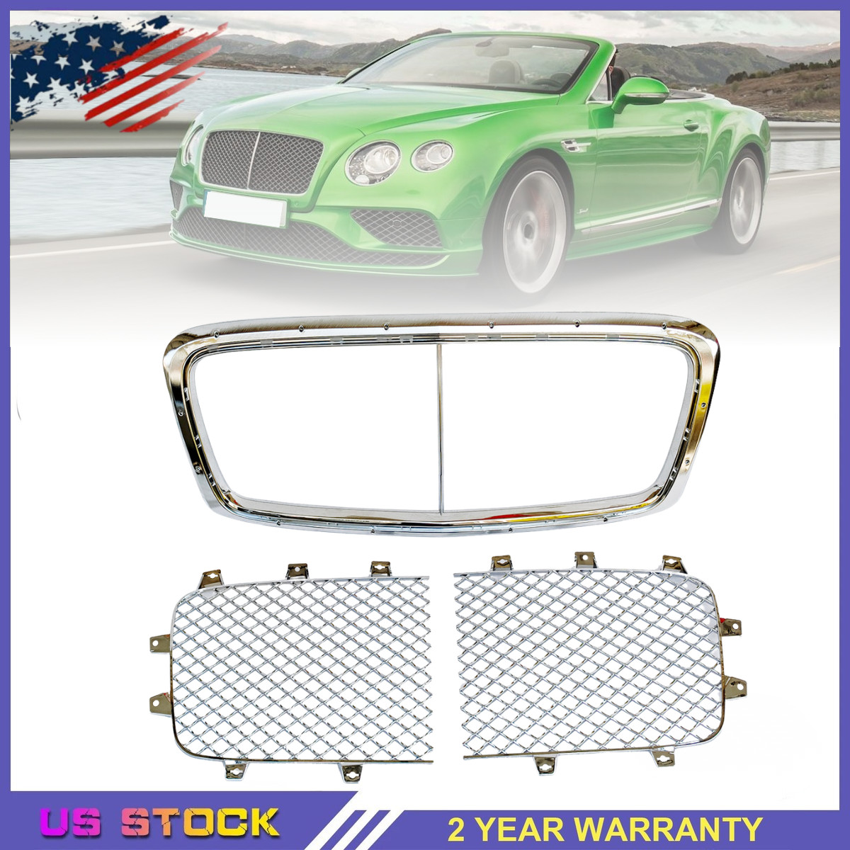 Chrome Main Radiator Grille Plated Insert Grill For Bentley Continental Gtc Gt