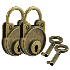 2 Sets Mini Antique Padlocks Vintage Style Bear Head Shape Bronze Locks with ...