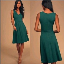 Lulus Hello World Ponte Fit & Flare Midi Dress M Dark Green Skater