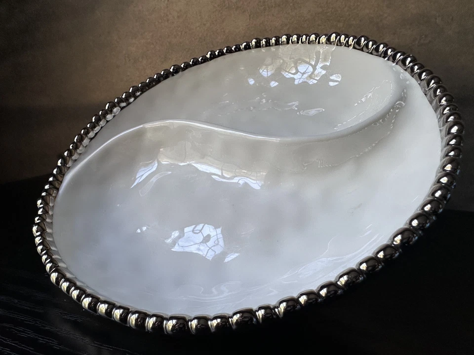 Pampa Bay, Silver Beaded Trim, Porcelain, Round Divided Plate, 9” - Image 2 of 4
