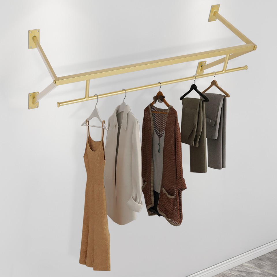 Gold Clothing Rack Garment Rack Wall Mounted Hanging Organizer Entryway