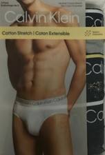 Calvin Klein Men's 3 Pack Cotton Stretch Hip Brief Grey Navy Size M