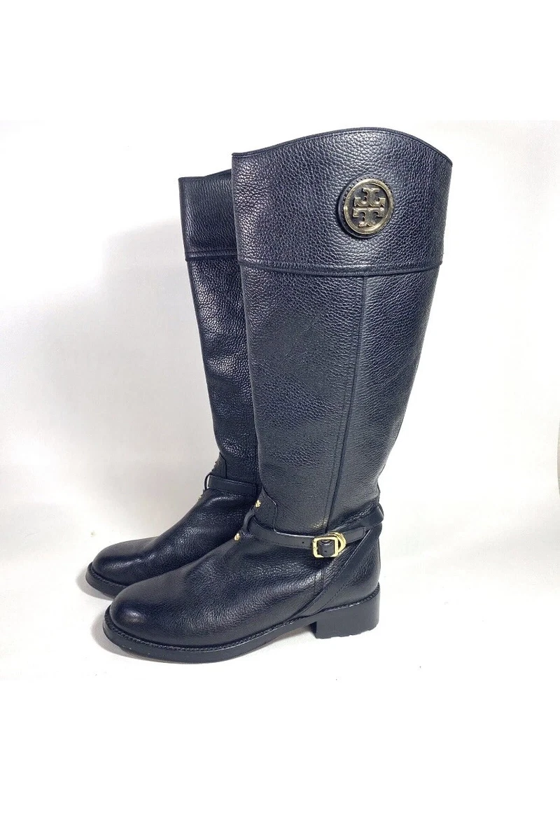 TORY BURCH Teresa Black Leather Riding Boots Size 6.5M eBay