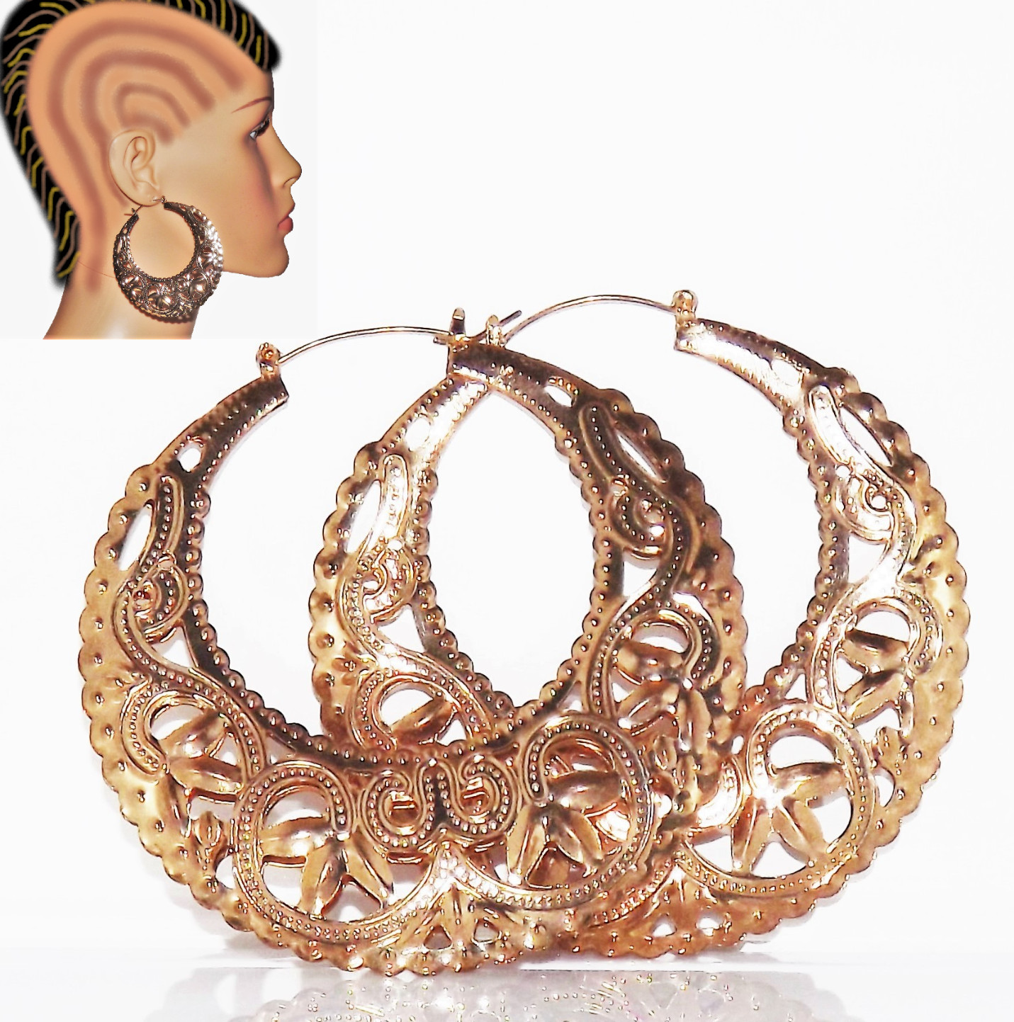 3 Hoop Dangle Drop Earrings Big Gold Fashion Retro V Gem