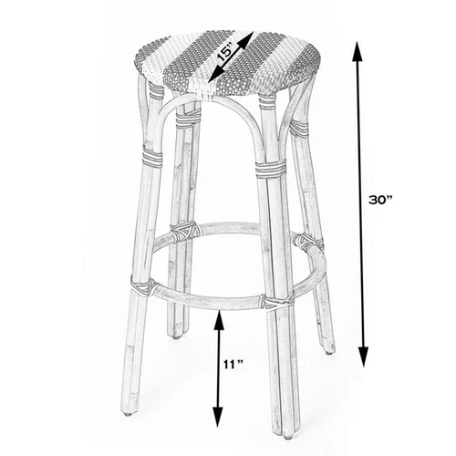 Butler Specialty Company Tobias Round Rattan 30" Bar Stool - White And Black Dot - Picture 8 of 8