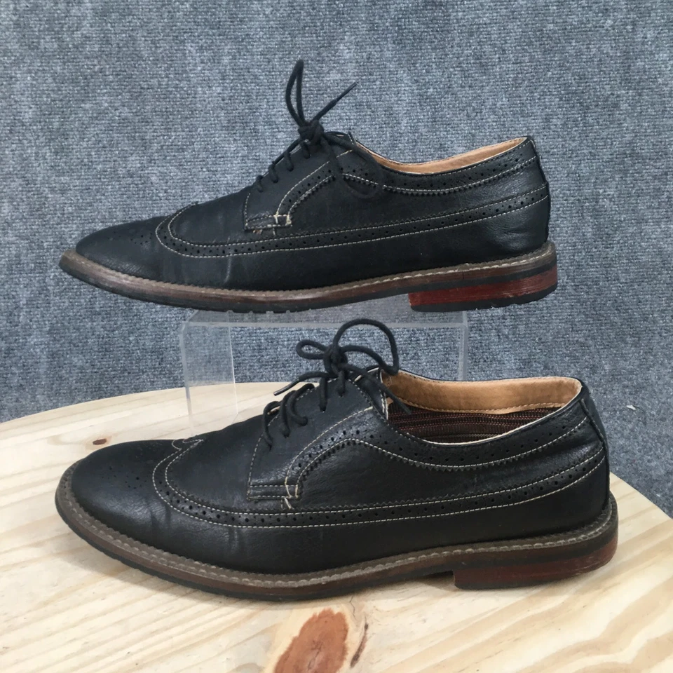 Ferro Aldo Shoes Mens 11 Classic Wingtip Brogue Derby Oxford Black Leather - Image 2 of 4