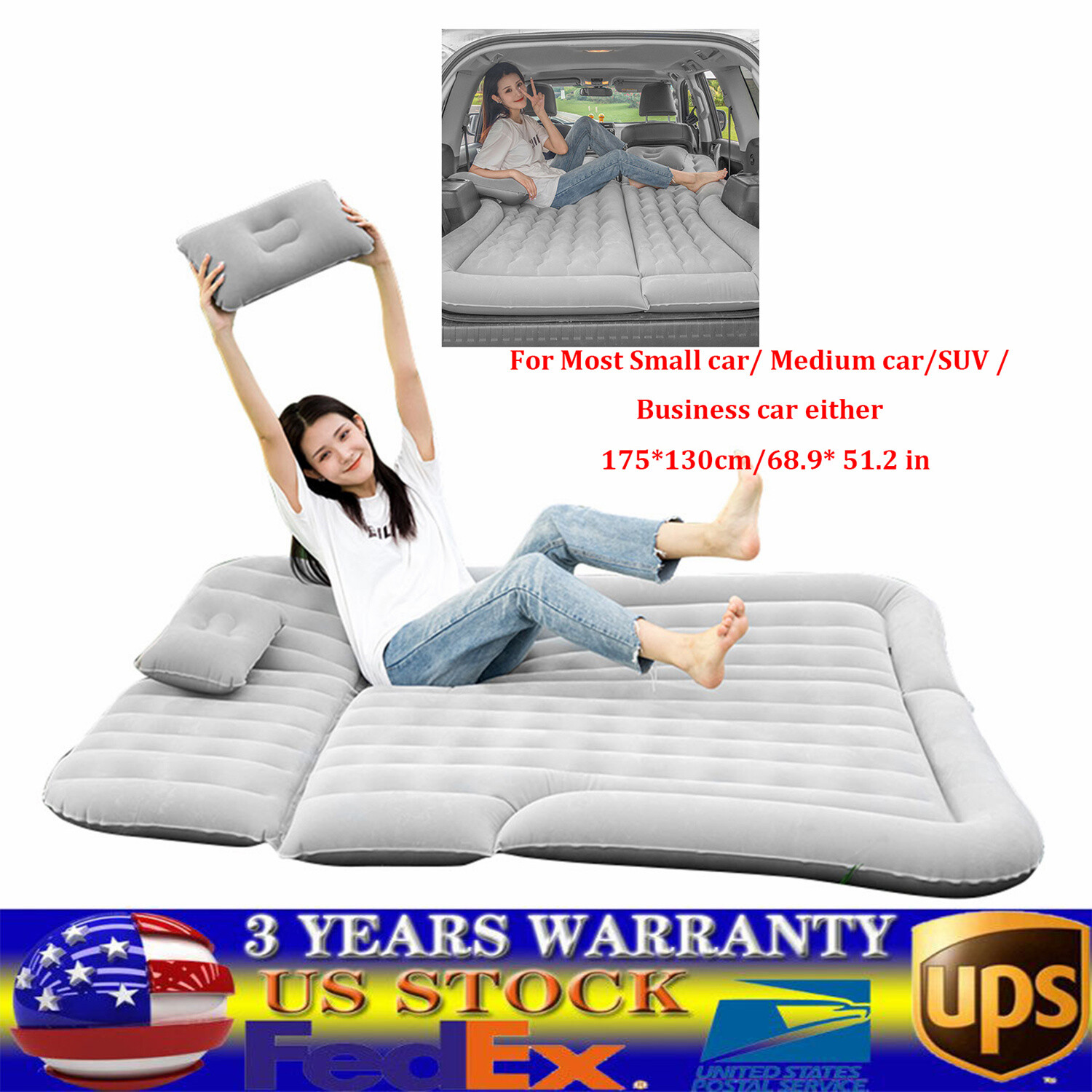 For SUV / Truck / Van Car Air Bed Inflatable Cushion Air Mattress Backseat+Pump