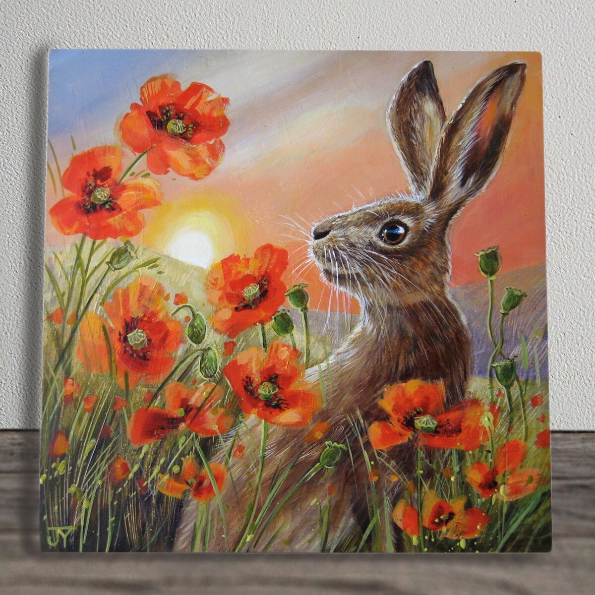 Hare Ceramic Tile Picture Plaque Sign Sunlight Hare By Judith Yates 20x20cm