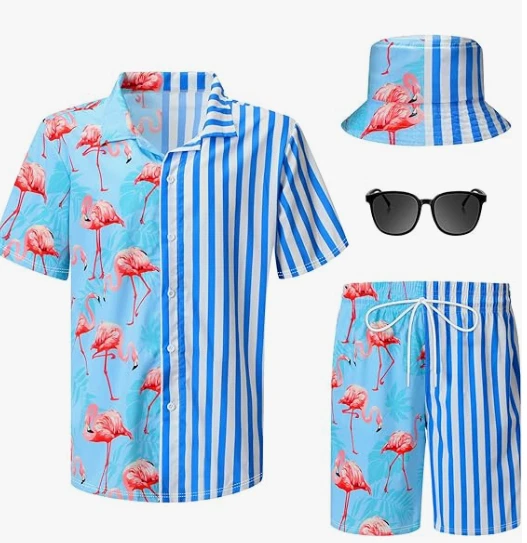 NEW Harloon Men's 4 Piece Hawaiian Shirt and Short Set Size Medium