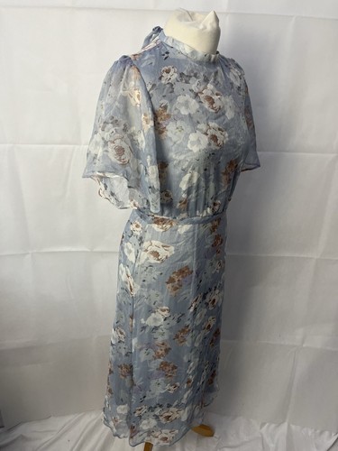 Vila Women's Blue Floral Midi Dress Size S Short Sleeve Chiffon - Picture 4 of 12