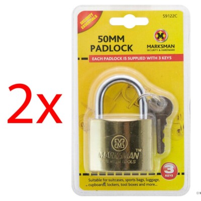 NEU 2 X 50 MM SCHWERLAST MESSING VORHÄNGESCHLÖSSER MIT 3 SCHLÜSSELN VERRIEGELUNG GEPÄCKSICHERHEIT