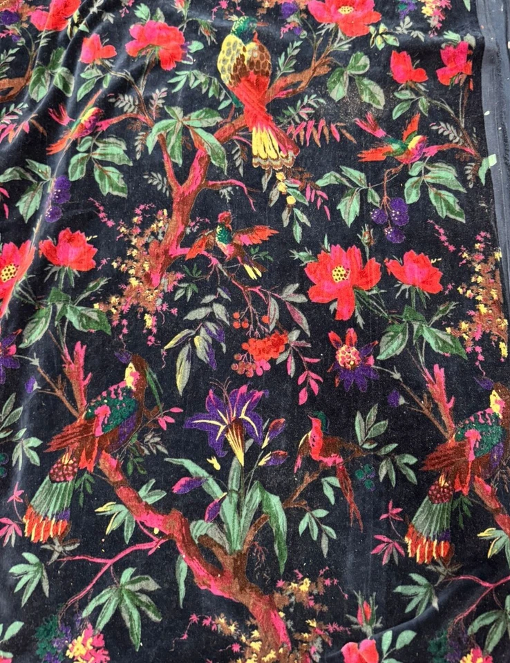 Luxury Indian Soft Velvet Fabric Upholstery Dressmaking Sewing Bird Print By Yrd - Image 3 of 4