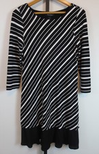 White House Black Market Flounce Chemise Dress 3/4 Sleeve  Black White Stripe