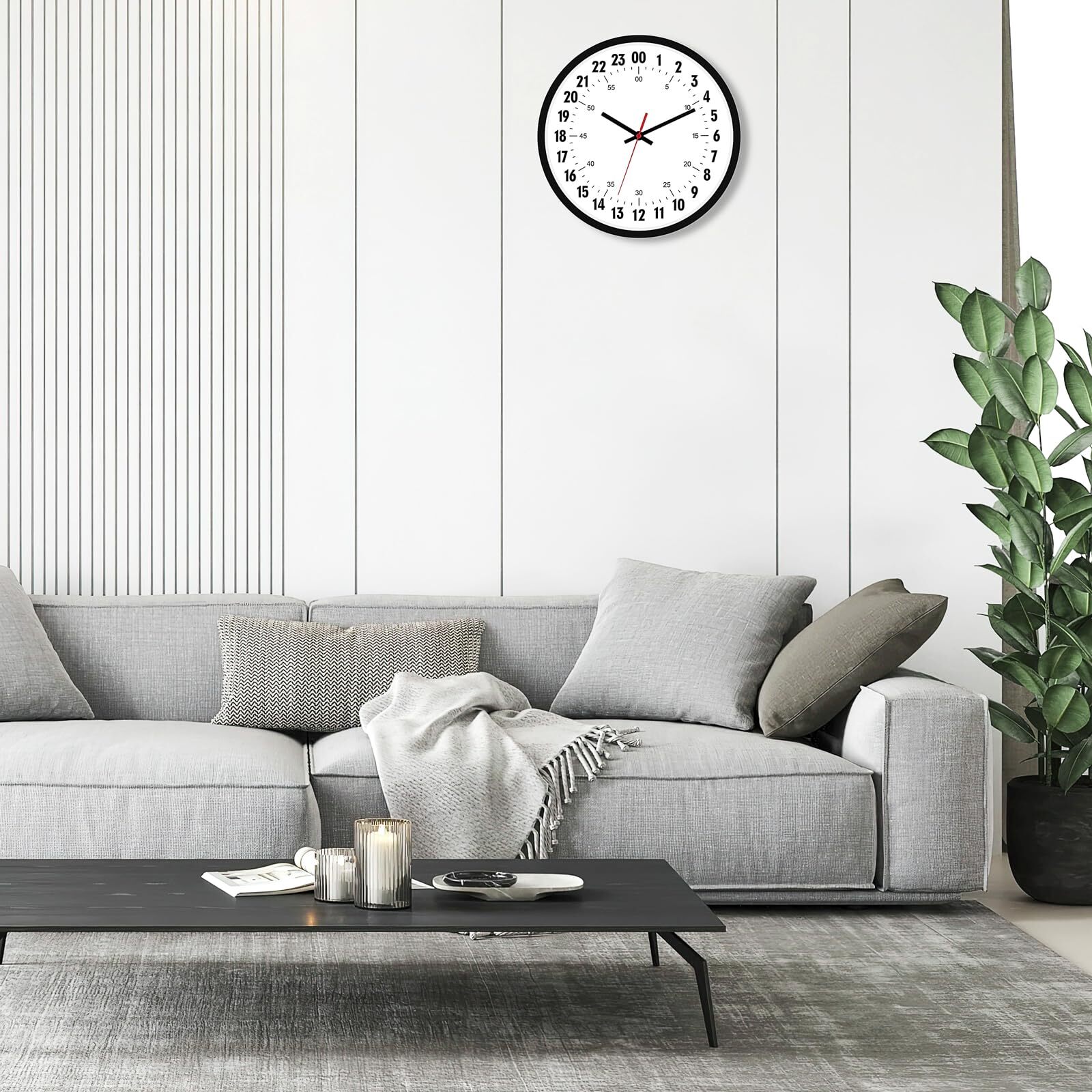 24 Hour Wall Clock 12 Inch Quartz Battery Operated Round Analog Wall ...