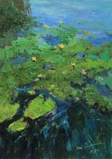 Water lilies Original oil painting IMPRESSIONISM Oil on panel by A Onipchenko