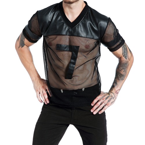 Men's Short Sleeve Black Mesh Sheer T 