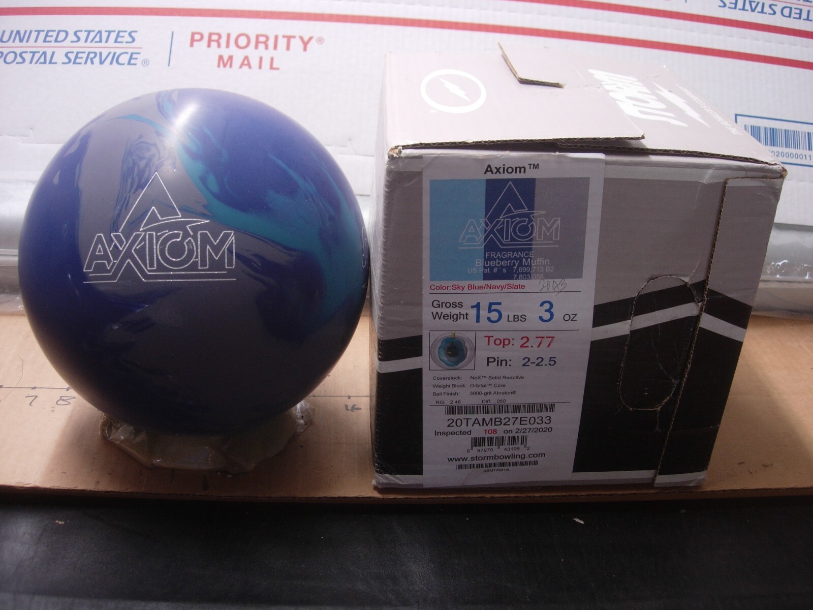 15# 3oz, TW 2.77, Pin2- 2.5, NIB 2020 Storm AXIOM Bowling Ball