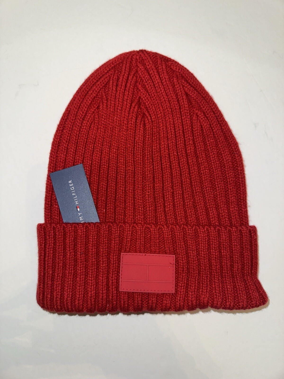 Tommy Hilfiger Mens Apple Red Ribbed Knit Beanie Hat New NWT