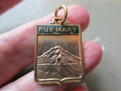 RARE VINTAGE FRENCH PUY MARY MOUNTAIN GOLD FILLED ENAMEL FOB CHARM LARGE PENDANT