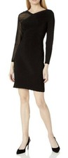 Adrianna Papell Illusion Bias Black Pintuck Bodycon Dress Womens Size 14 ZP-5187