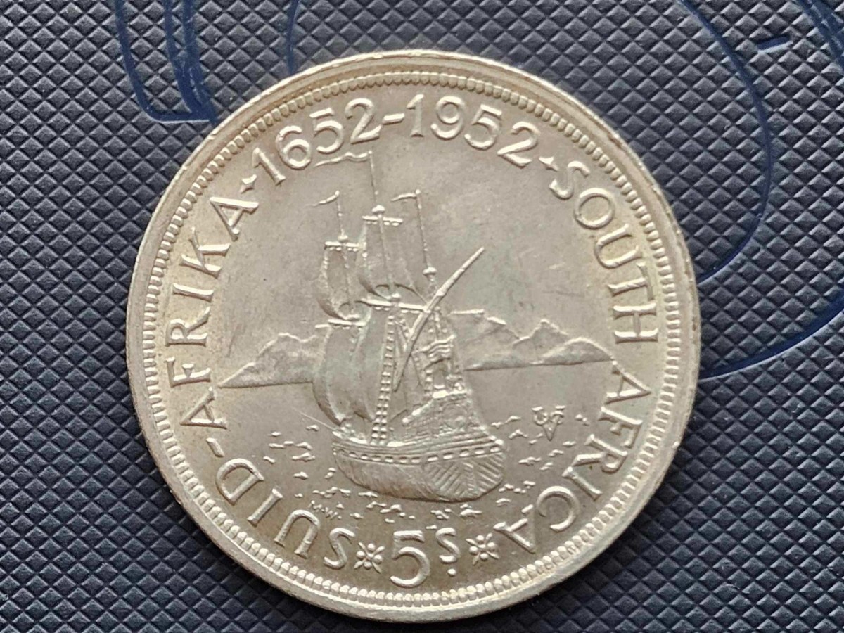 South Africa - 5 Shillings 1952 - Cape Town 1652-1952 Ship, silver