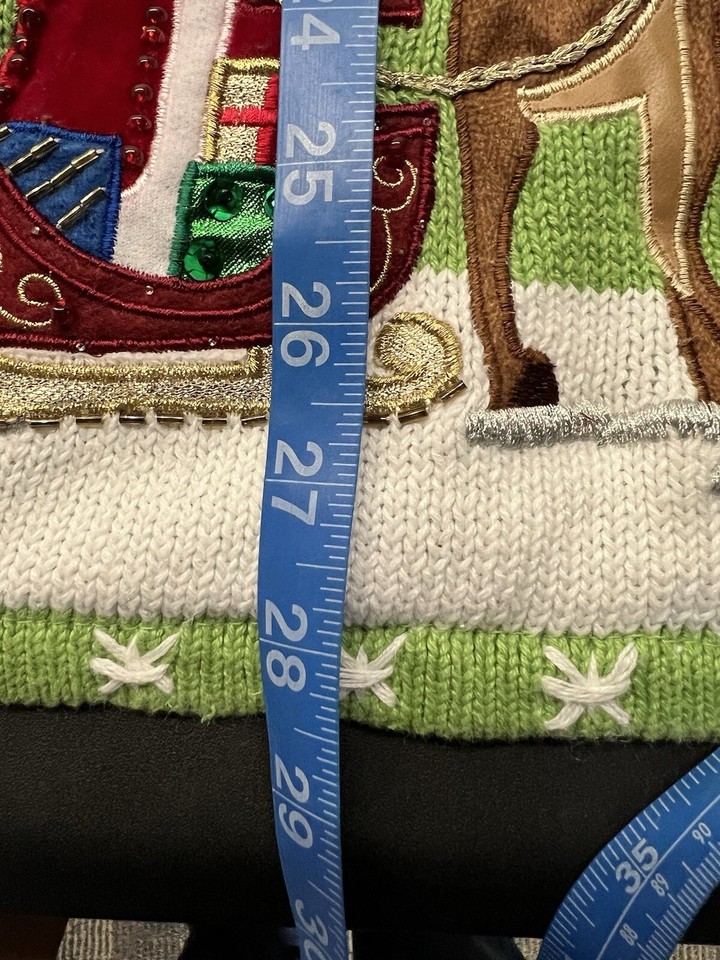 Quacker Factory Embroidered Santa Reindeer Light Up Ugly Christmas