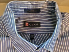 CHAPS Men's Blue Stripe Shirt  XL 17-17.5 34/35 Twill Button Down