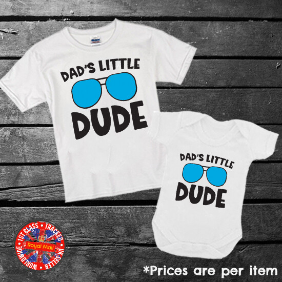Dad's Little Dude T-shirt Bodysuit Boys Girls Gift Kids