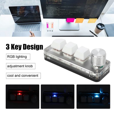 Mini 3 Key Keypad Mechanical White Gaming Keyboard Programmable One Handed F