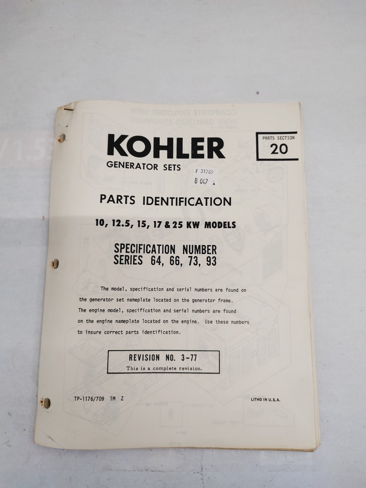Kohler Generator Sets Parts Identification 10 12.5 15 17 & 25 KW Models