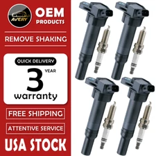 OEM 4 Ignition Coil + Spark Plug for Hyundai Elantra Tucson Kia Forte Soul UF651