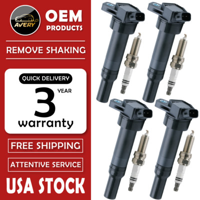 OEM 4 Ignition Coil + Spark Plug for Hyundai Elantra Tucson Kia Forte Soul UF651