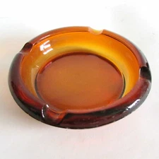 Mid Century Modern Heavy Round Amber GLASS ASHTRAY 1.5x6" tall Retro FREE SH