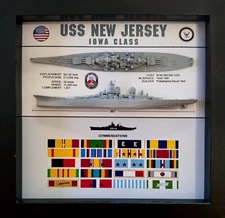 USS New Jersey Display Box, BB-62, Iowa Class, WW2, 9" x 9", Black