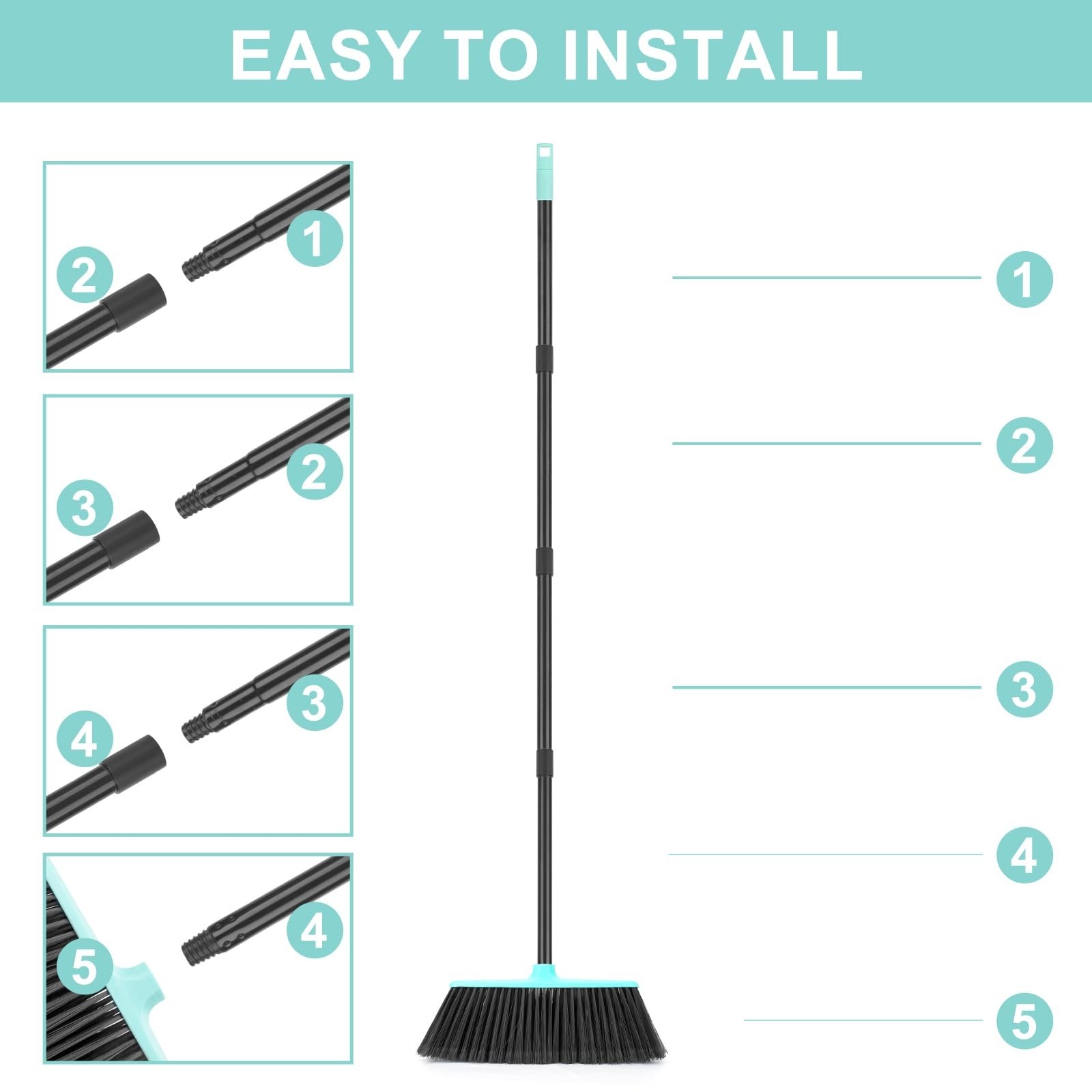 KeFanta Outdoor/Indoor Broom for Floors, 53" Long Handle Angle Broom for Swee...