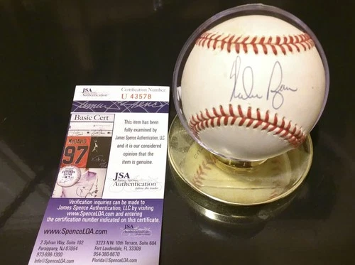 NOLAN RYAN (HOF) Signed AL Baseball JSA COA# U43578 Mets Astros Angels Rangers
