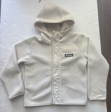 COLUMBIA Youth Sherpa Fleece Hooded Jacket Full Zip Off White Color Size XS 6/7