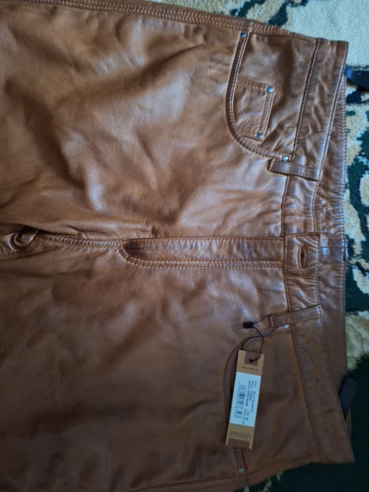 RICANO Cognac Braun Slim Fit Lamm  Lederhose ,Herren Lederjeans Tube Röhre.NEU  - Bild 4 von 4