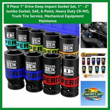 9 Piece 1 Drive Deep Impact Socket Set 1 - 2 Jumbo Socket Sae 6-point ...